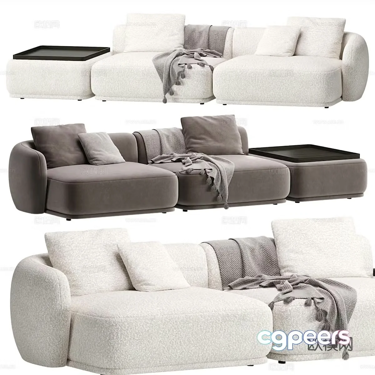 Modern Italian Cream Style Fabro Combination Sofa 3D Model