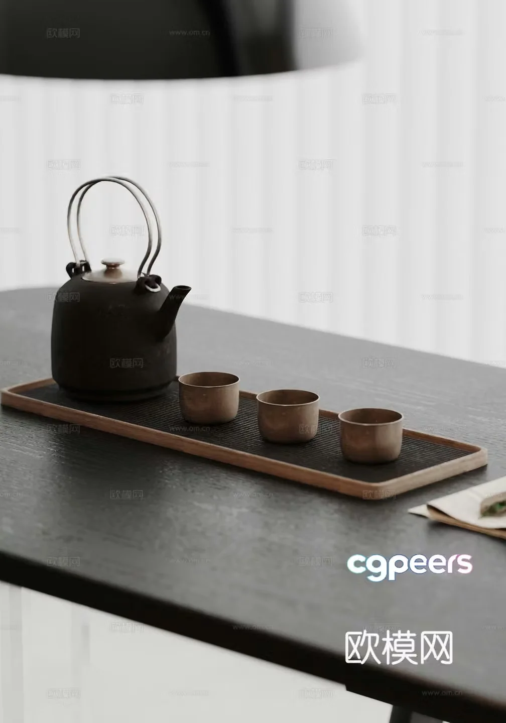 New Chinese teapot tea set ornaments 3d model