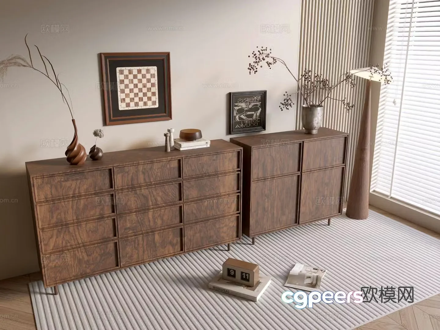 Medieval style entrance cabinet and side cabinet 3D model