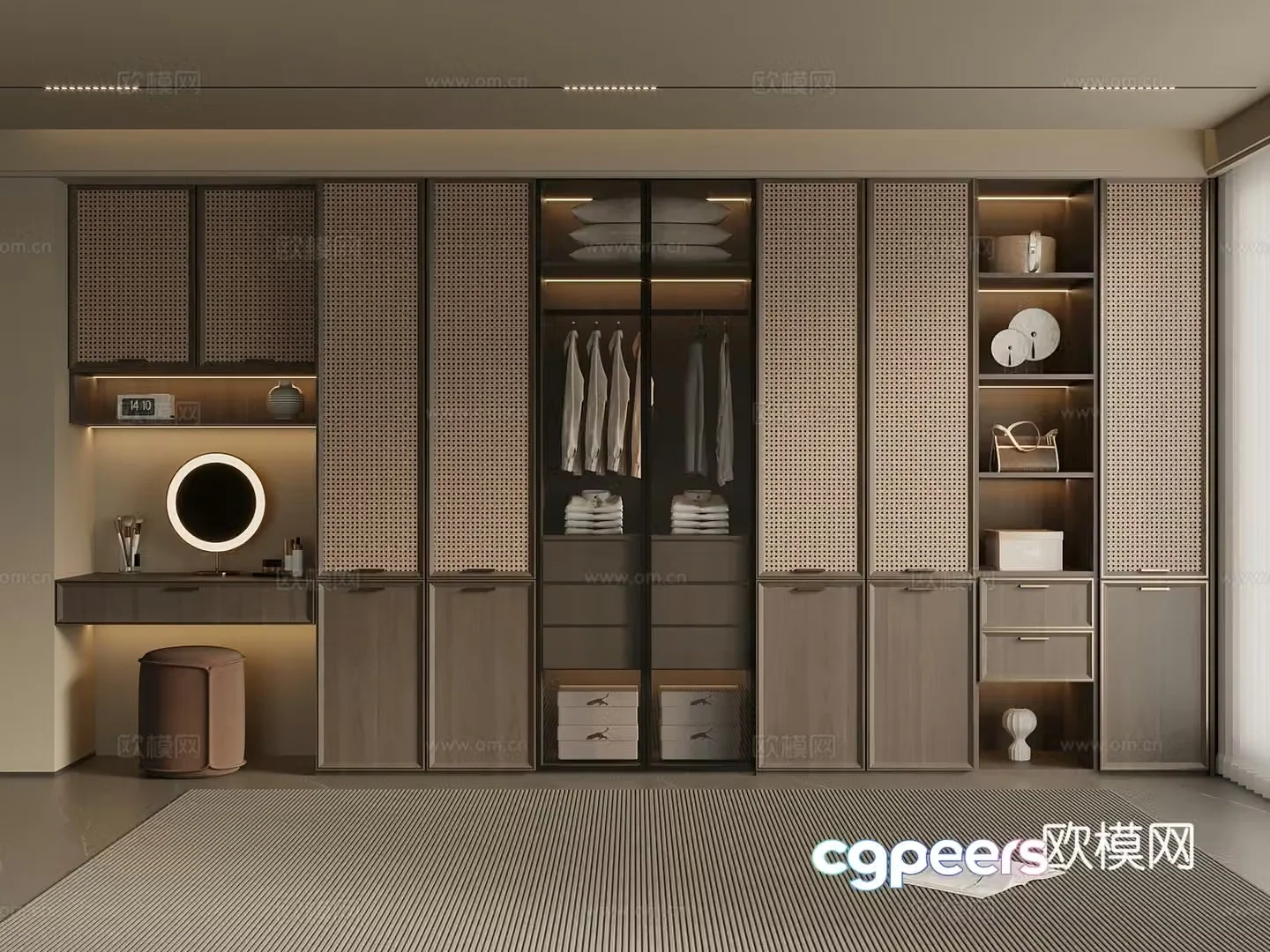 Middle Ages Wabi Saliva Wardrobe Master Bedroom Wardrobe Bedroom Wardrobe Cloakroom Dressing table 3D Model