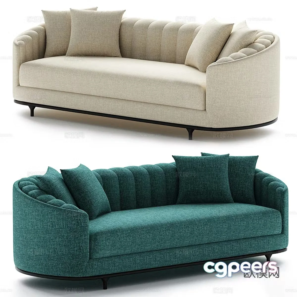 Modern cream style fabric casual sofa 3d model