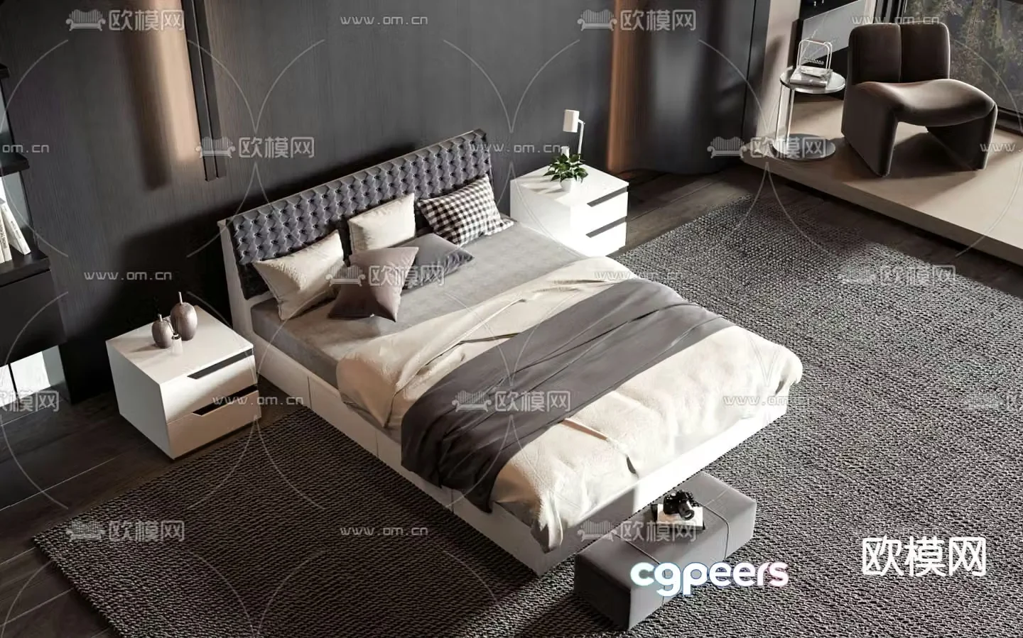 Commercial bed double bed 3d model