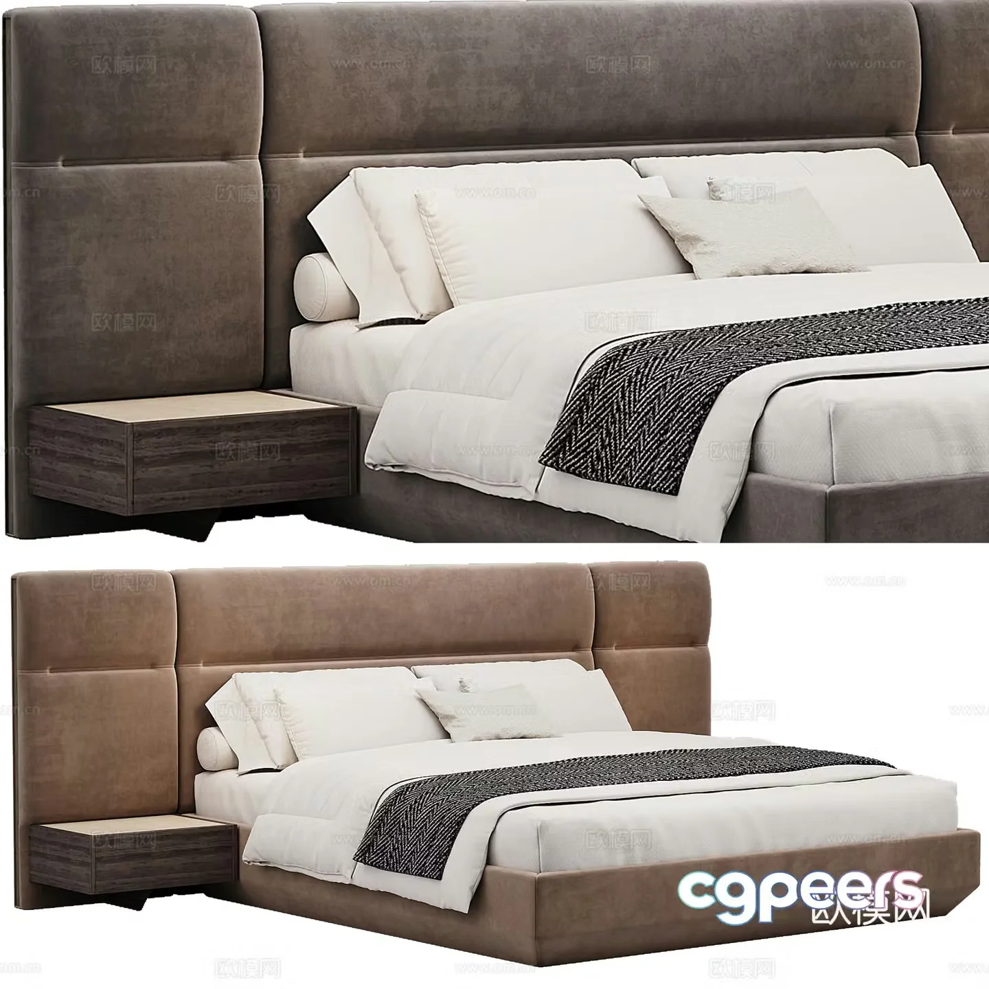 Soft bed fabric double bed bedding pillow 3d model