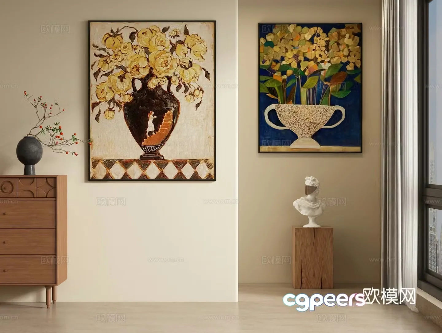 Medieval style flower painting decorative painting 3d model