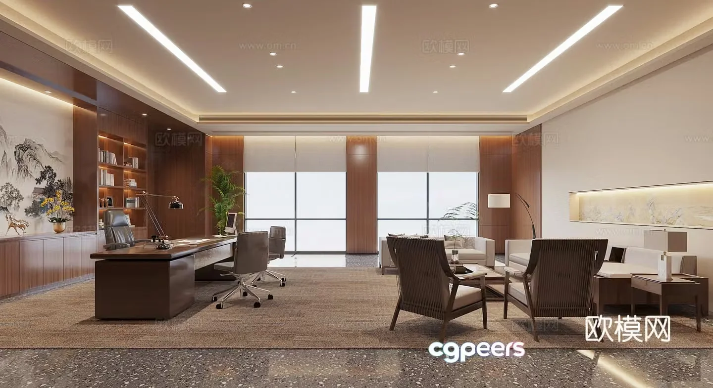New Chinese style Chairman’s Office Manager’s Office 3D Model