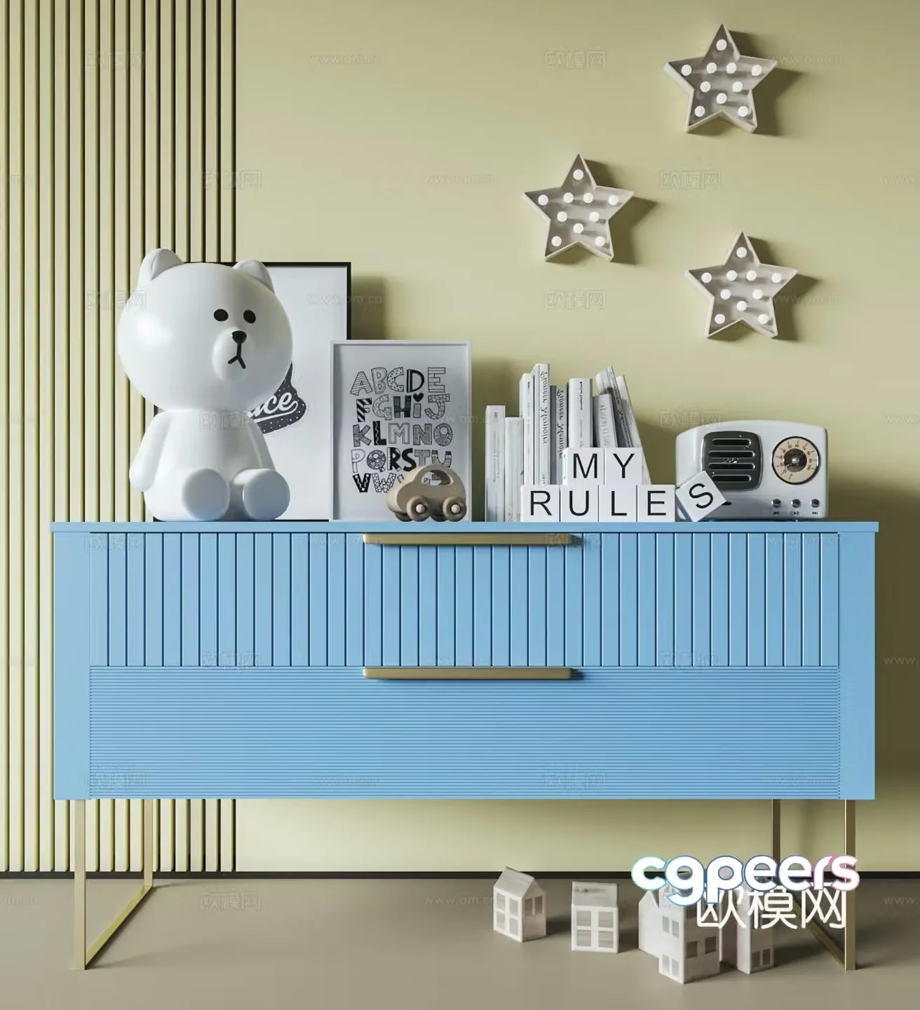 Creamy wind children’s cabinet 3d model
