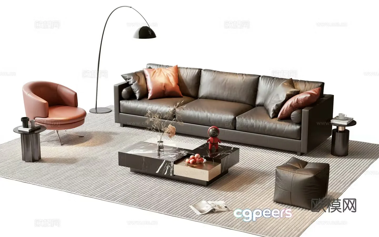 Modern sofa coffee table combination 3D model