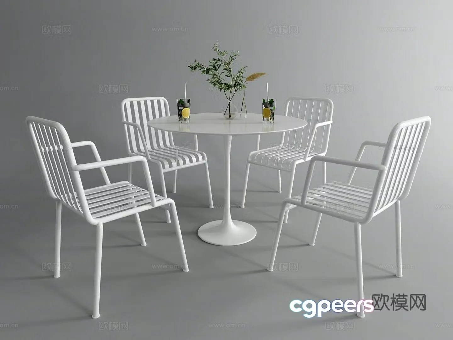 Modern outdoor table and chairs Round table Wrought iron chair 3d model