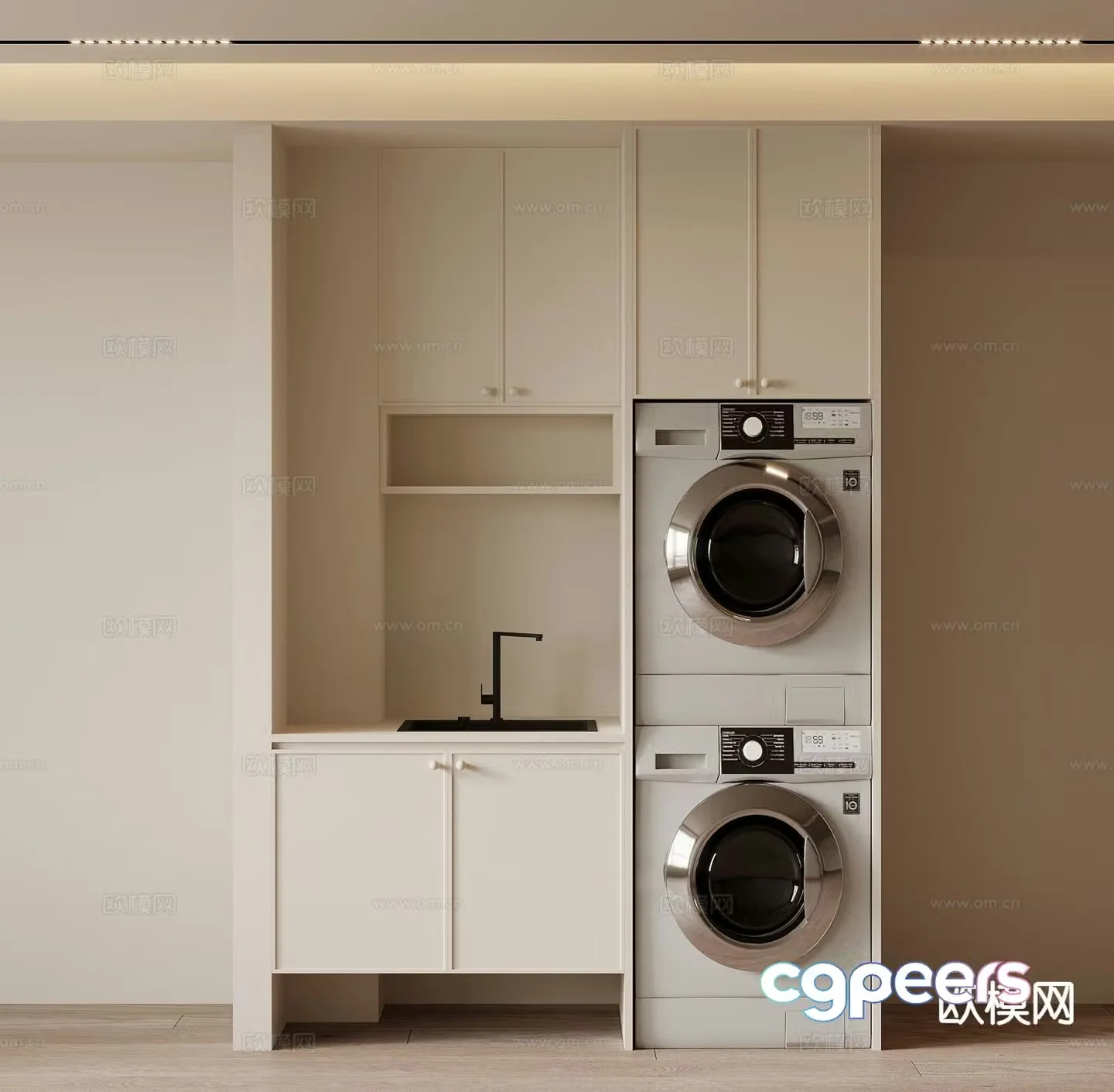 Cream style washing machine cabinet balcony cabinet 3D model