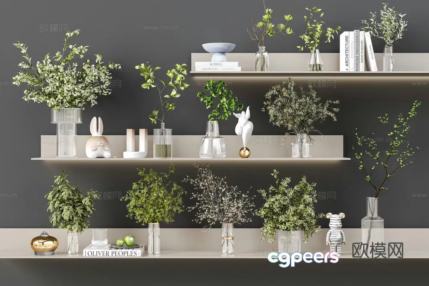 Modern aquatic green plants vases accessories potted plants plants glass bottles hydroponic green 3D model