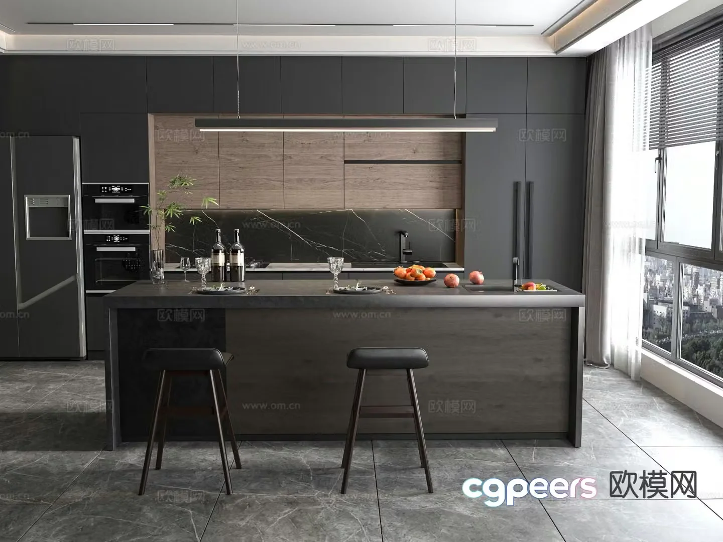 Dark style cabinet island table 3D model