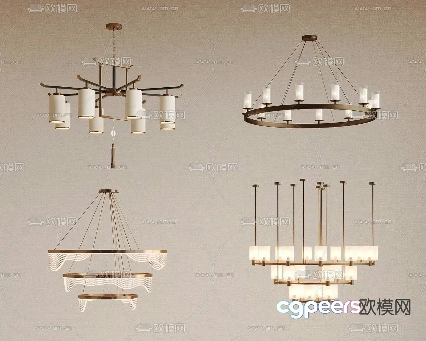 New Chinese style chandelier multi-layer chandelier 3d model