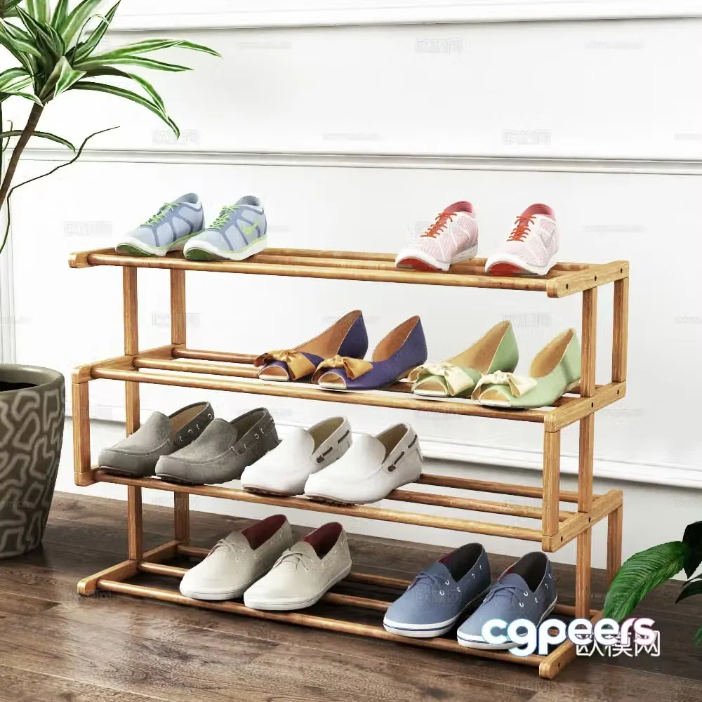 Modern shoe rack potted 3D model