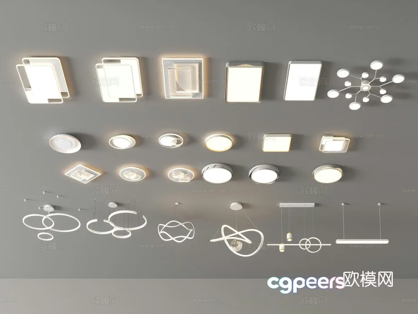 Ceiling light Living room main light Creamy cloud square Restaurant lamp Bedroom Lighting combination 3D model