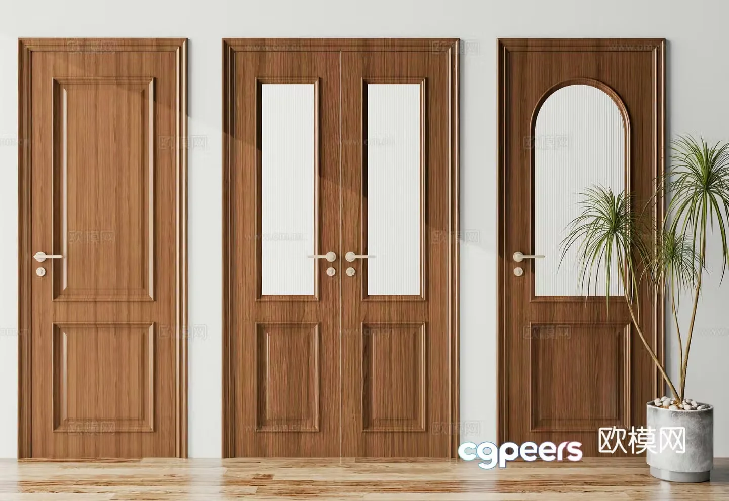 French entrance door room door kitchen and bathroom door 3d model