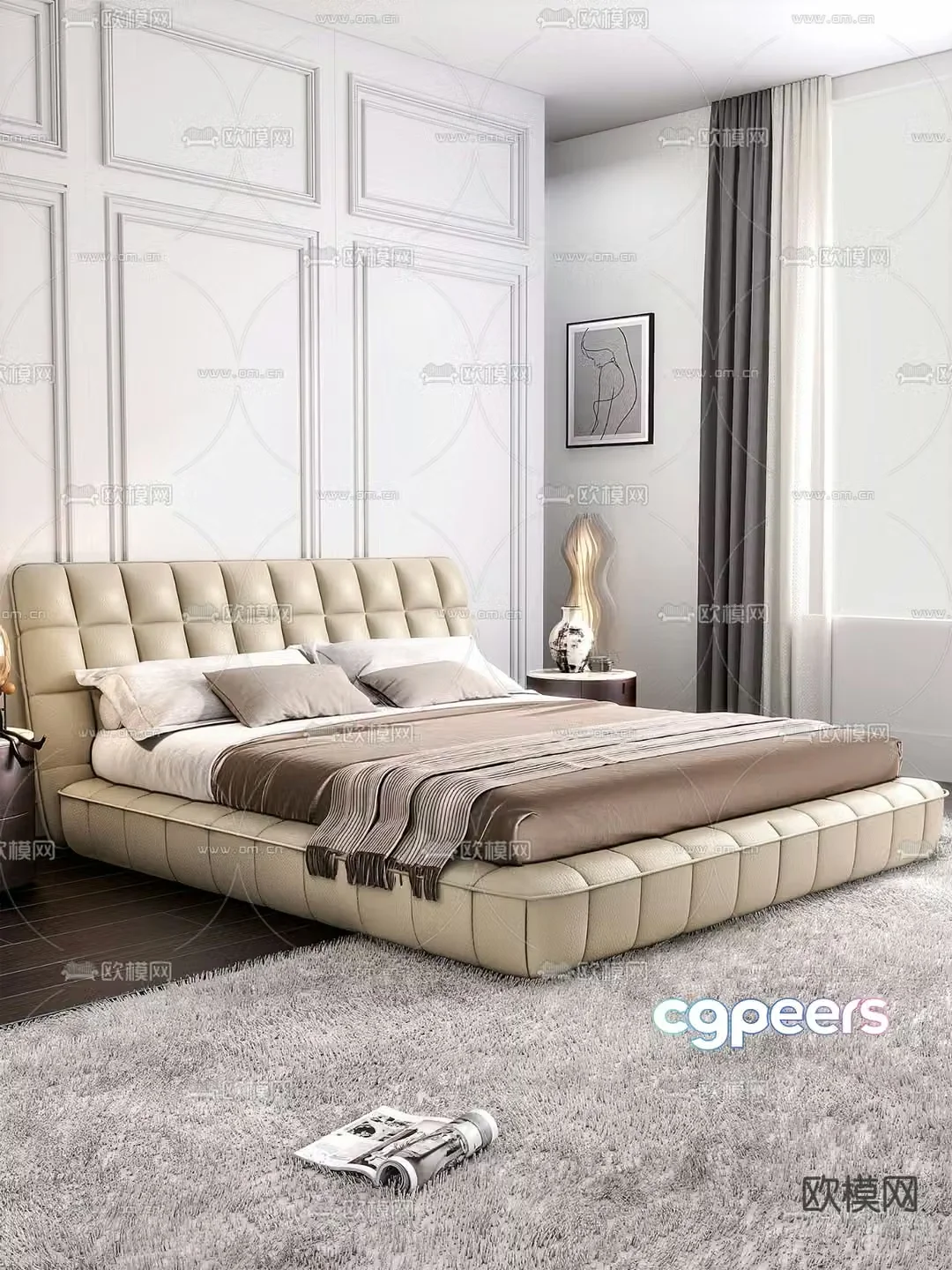 Modern double bed 3d model