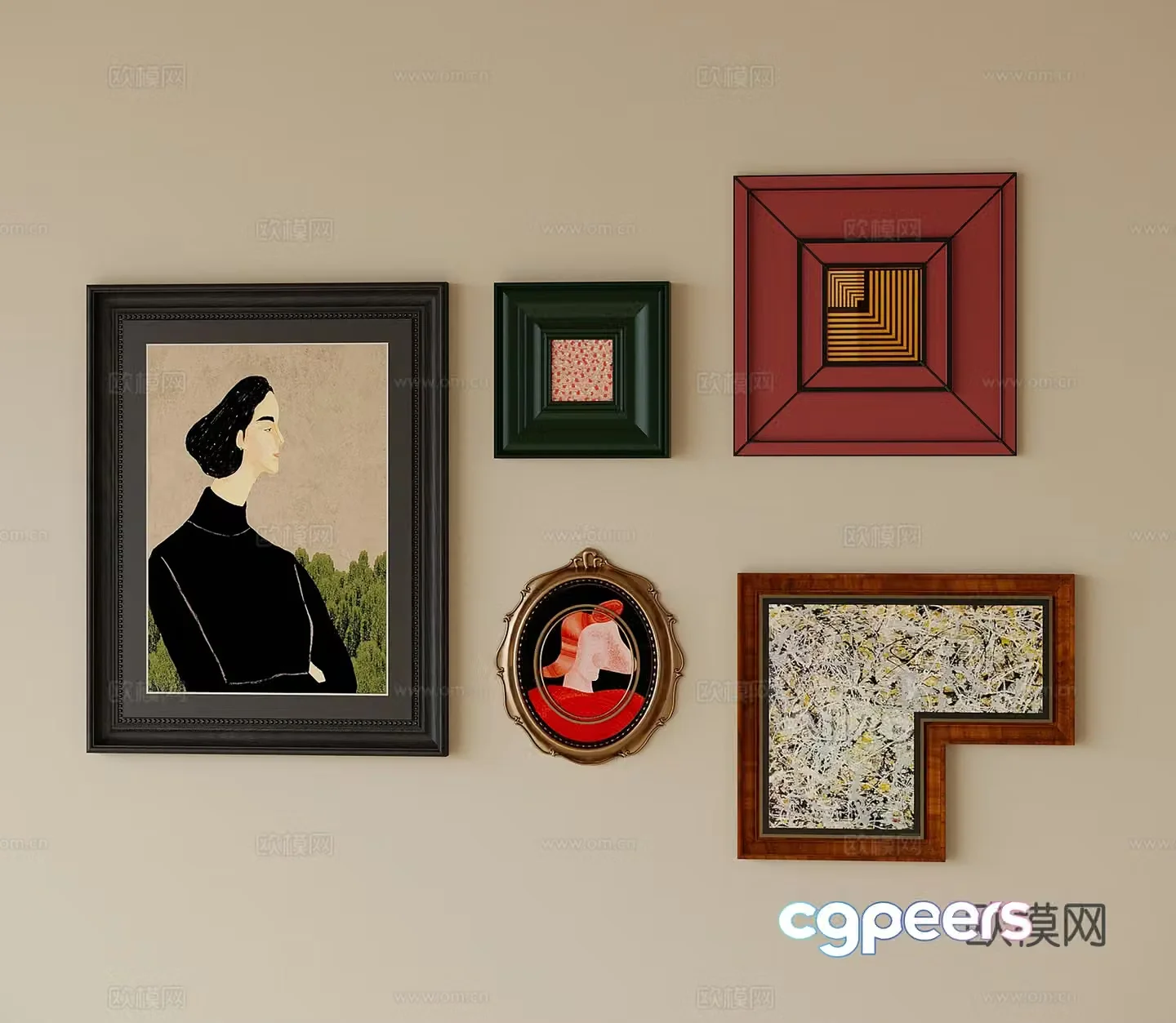 French hanging painting combination living room hanging paintings 3D model bedside paintings