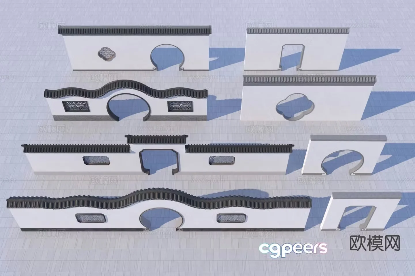 New Chinese style fence landscape wall door opening wall moon opening door round opening wall 3D model