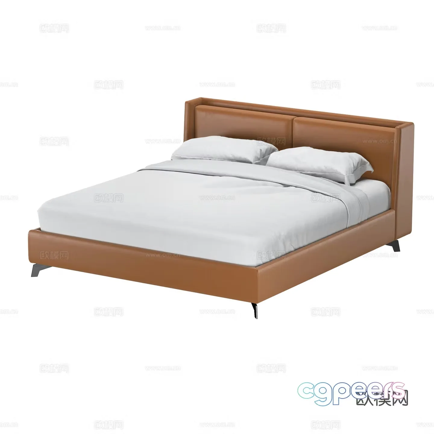 Modern leather double bed 3d model