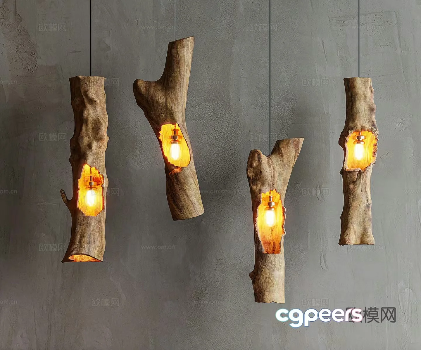 Wabi-sabi chandelier tree trunk chandelier 3d model
