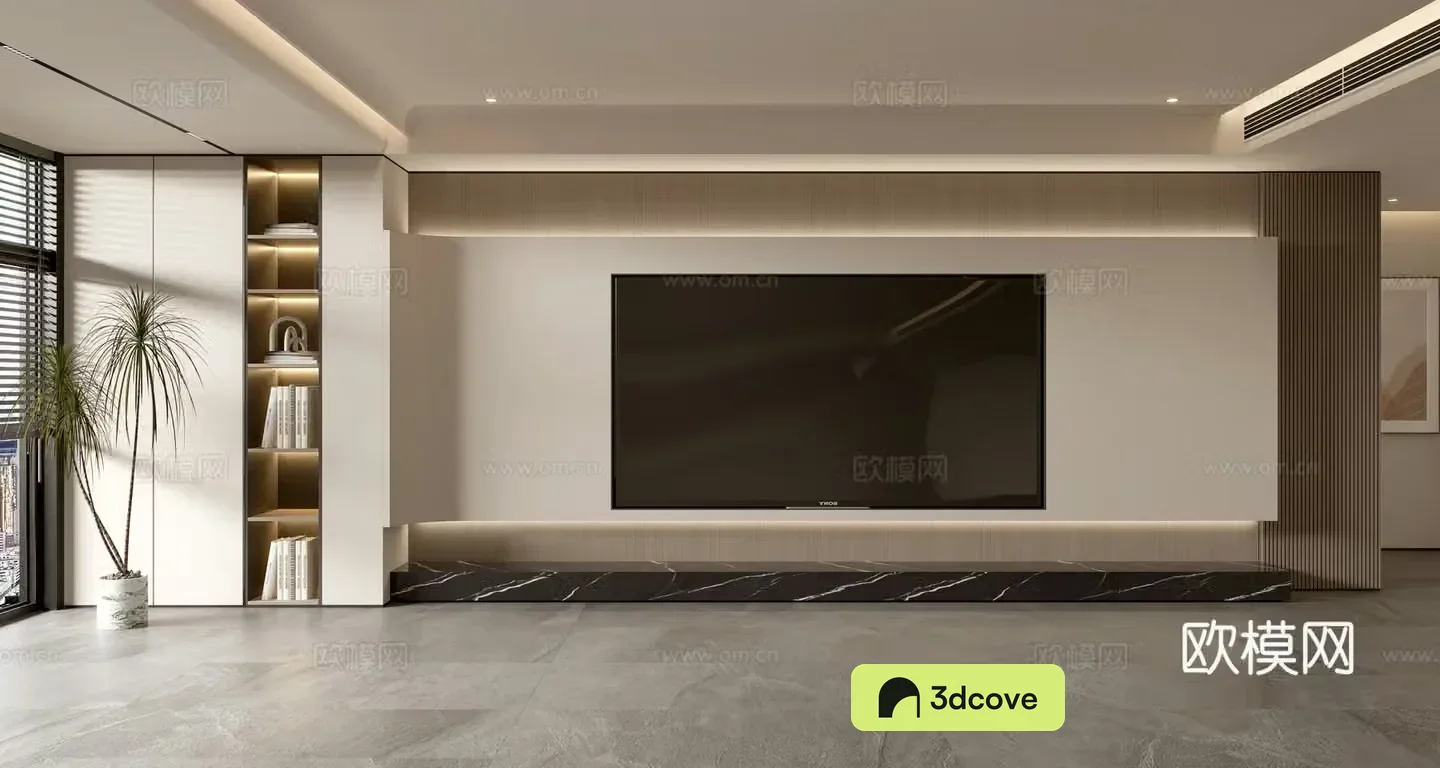 Modern full-wall TV cabinet integrated TV wall