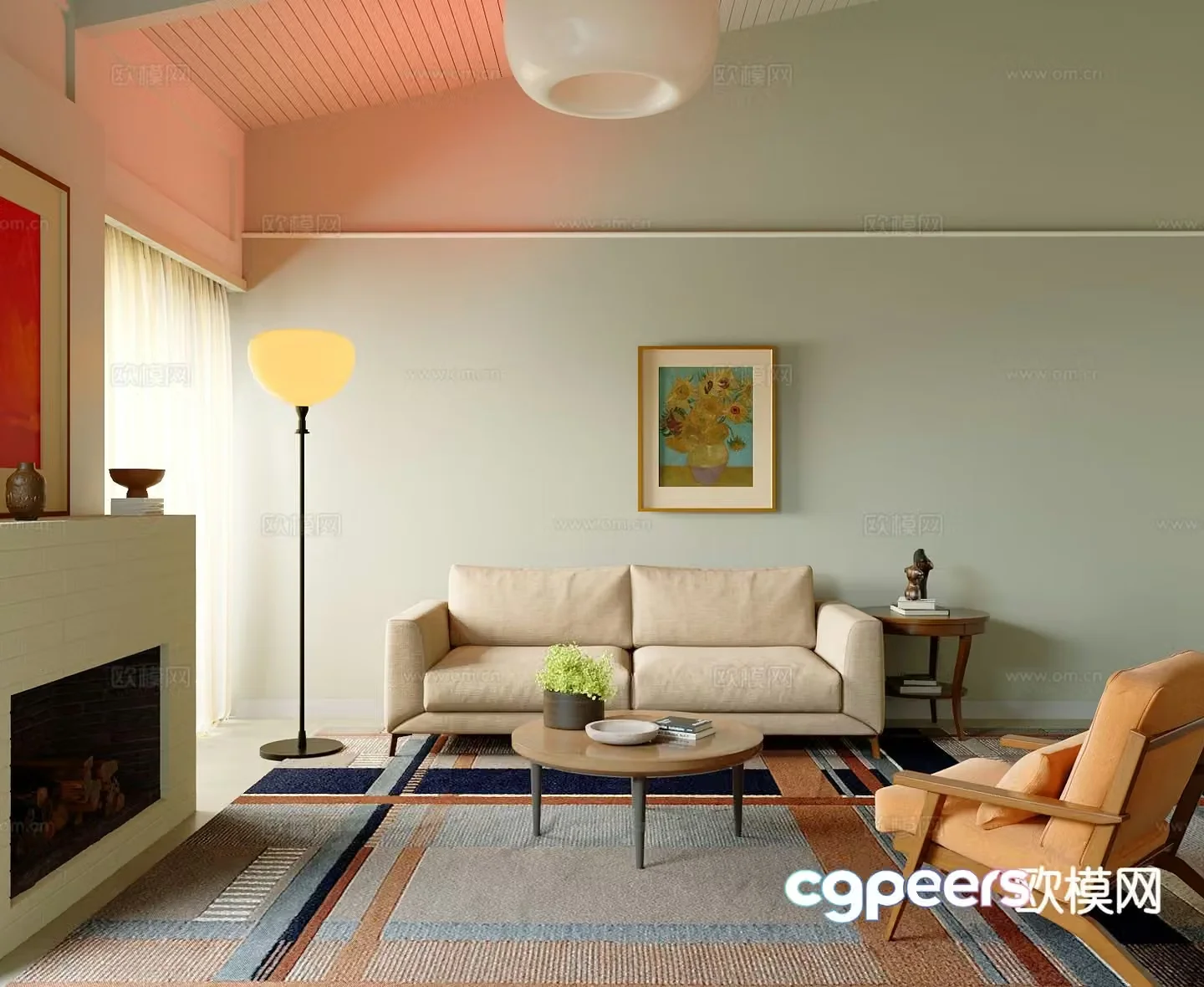Cream style living room 3d model
