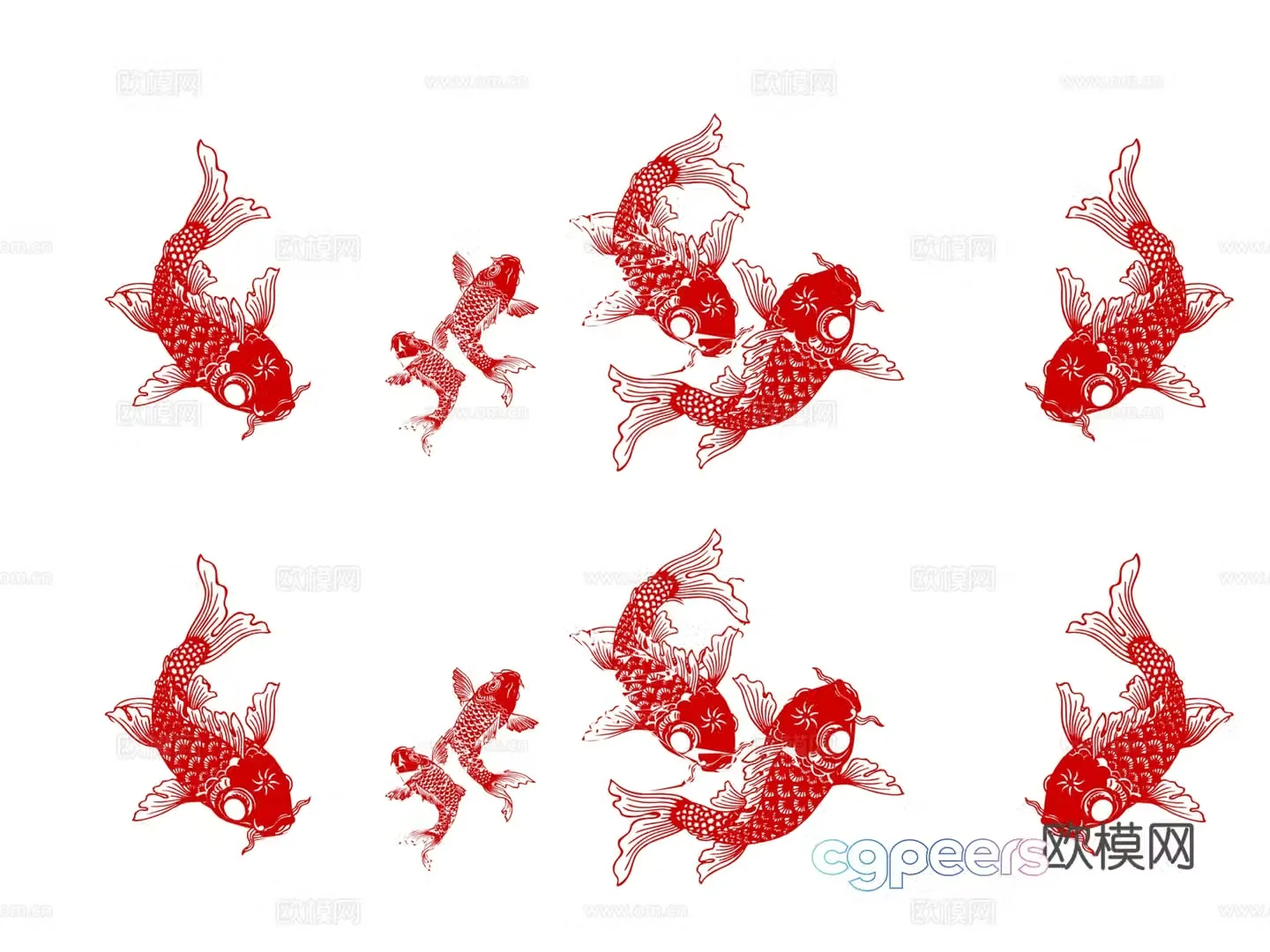 Chinese style small koi paper cut 3d model