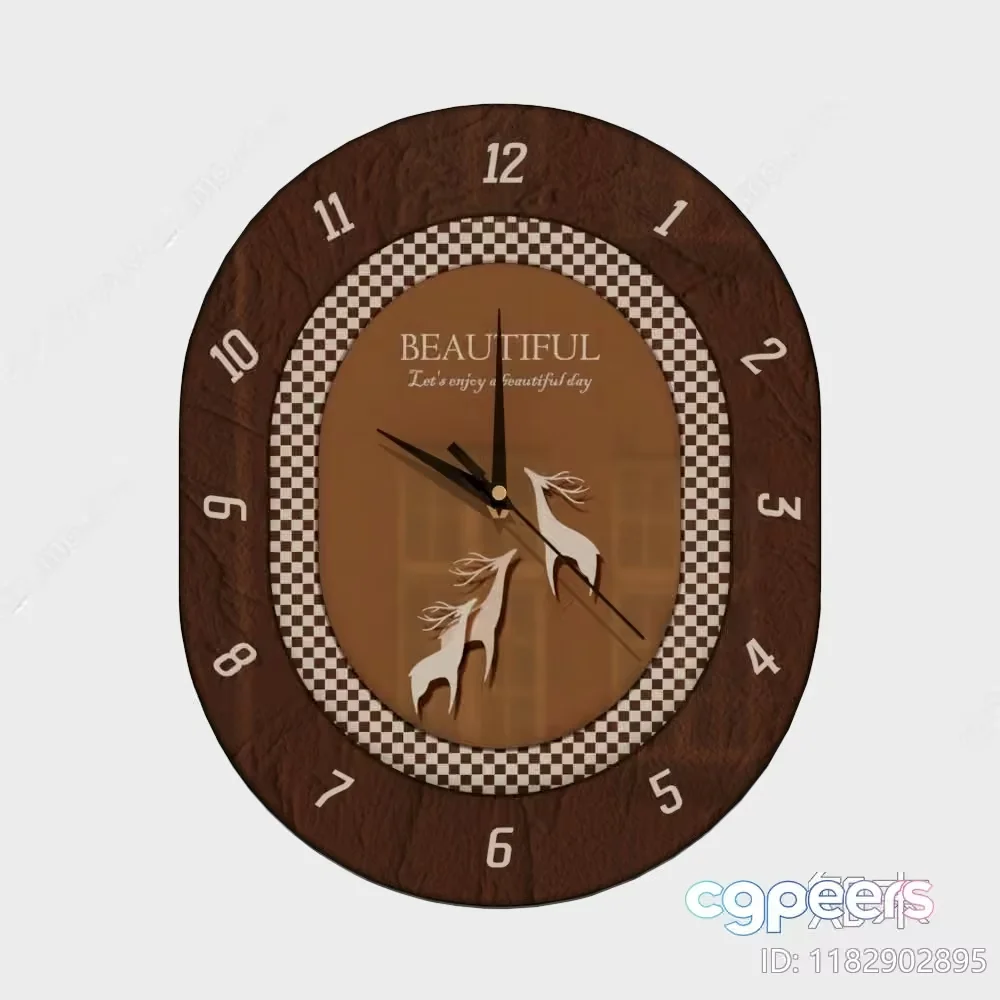 A Clock With A Brown And White Checkered Pattern 3D Model – 13571 – VRAY Render