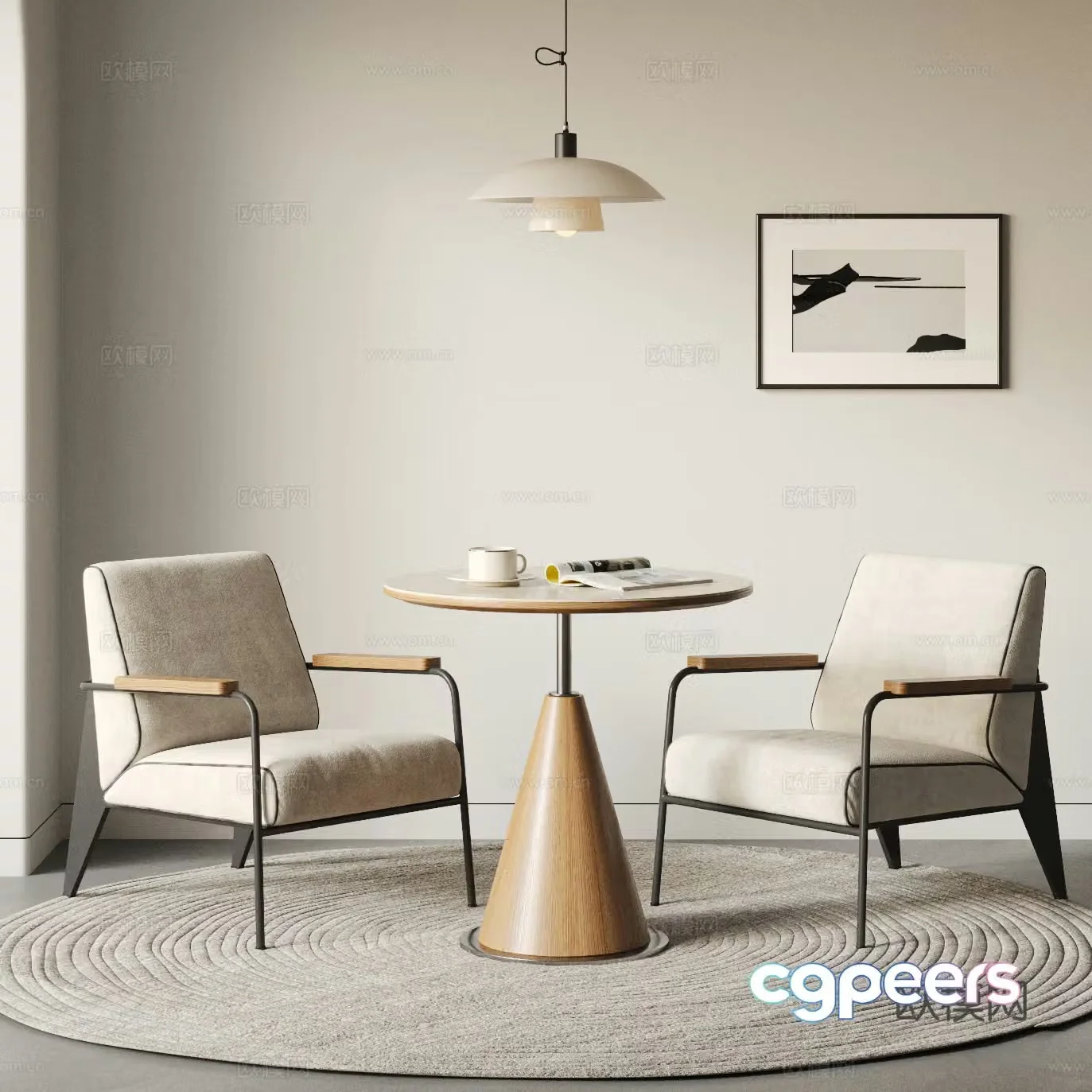 Modern negotiation table and chairs leisure table and chairs coffee table and chairs fabric leisure chairs solid wood negotiation table 3D model