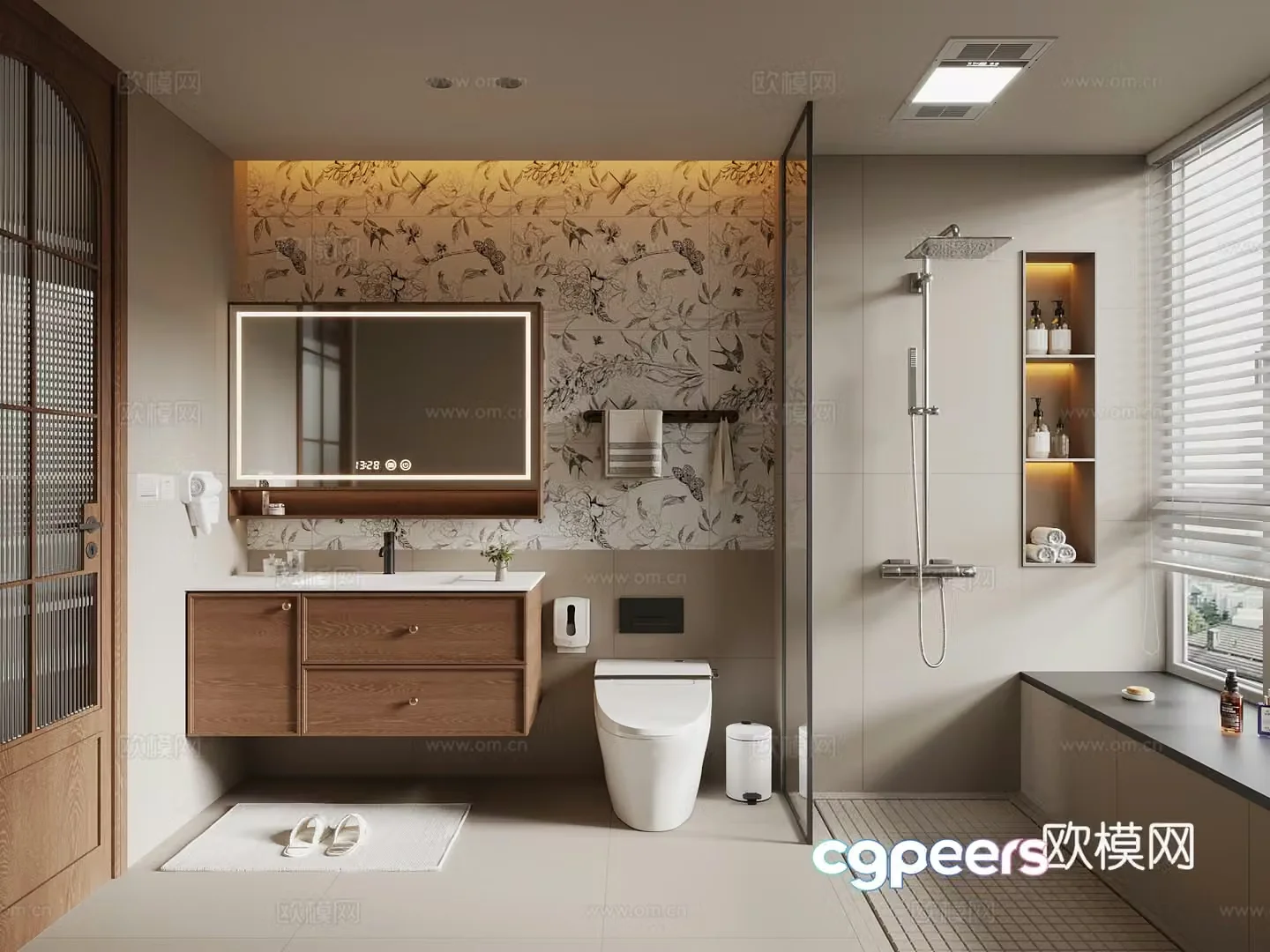Middle-aged bathroom bathroom cabinet toilet 3d model
