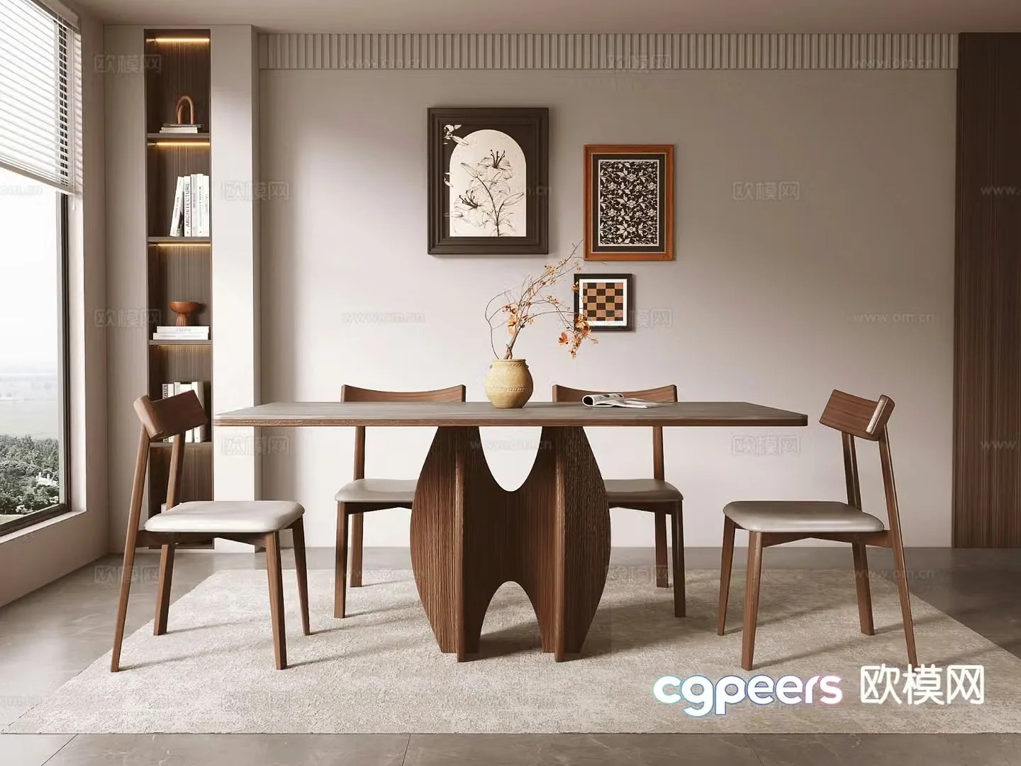 Medieval style dining table and chairs 3d model