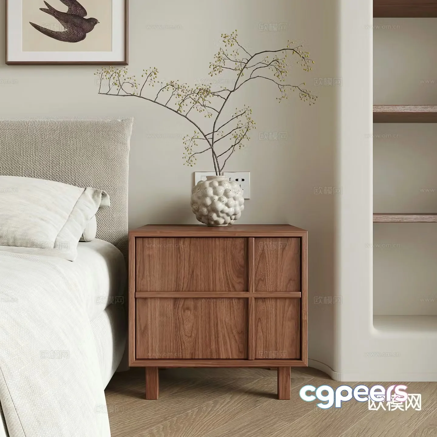 Wabi-sabi style bedside table 3d model