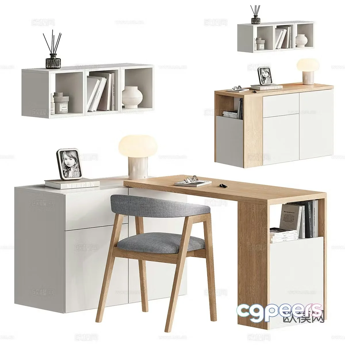 Modern Nordic desk and chair 3d model