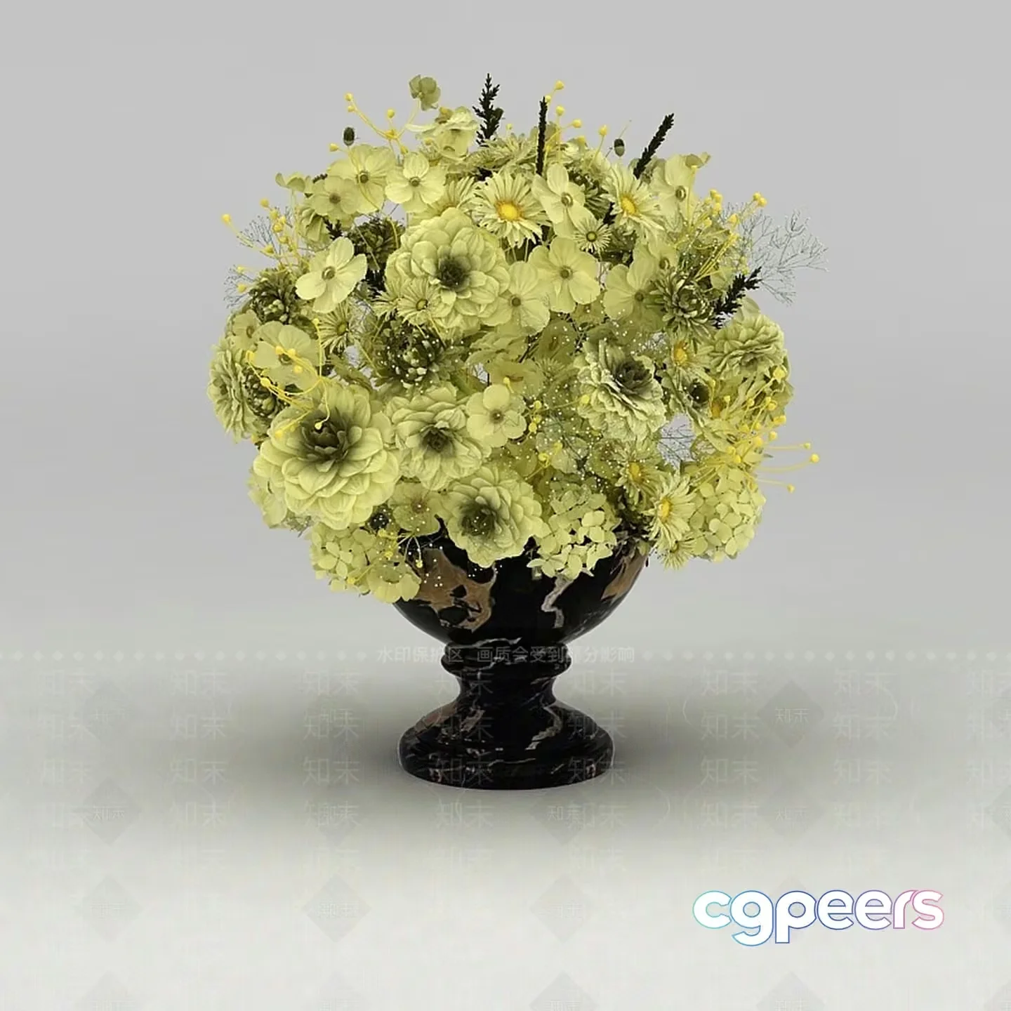 Black Marble Vase With Flowers 3D Model – 17724 – VRAY Render