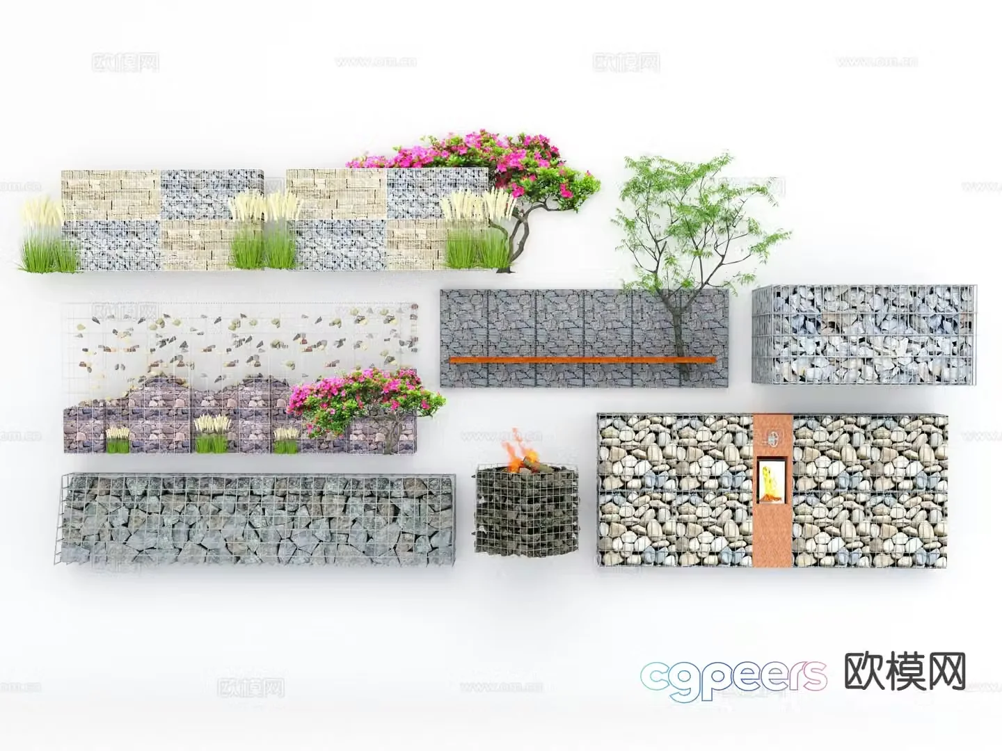 Modern courtyard landscape wall landscape wall gabion landscape wall 3d model
