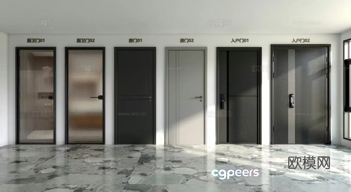 Modern door Modern style door combination Kitchen and bathroom glass door Room door Security door Entry door 3D model