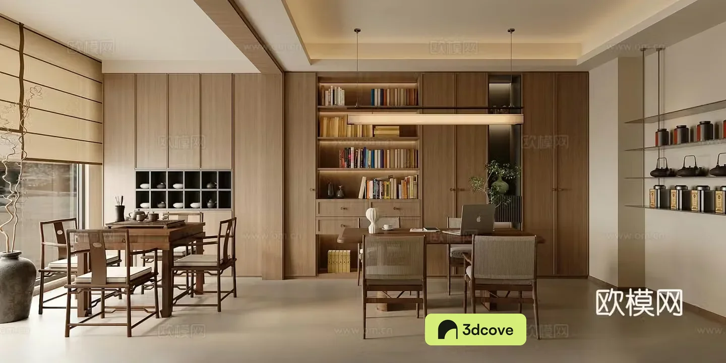 New Chinese-style Zen tea room tea tasting area tea table and chair open study Song-style aesthetic tea room