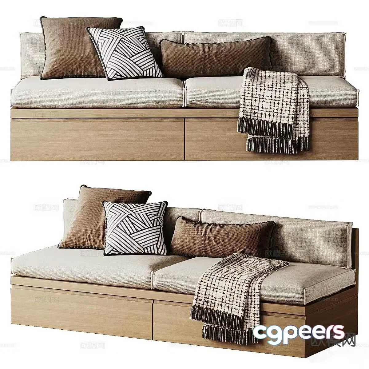 Card seat sofa double sofa 3d model