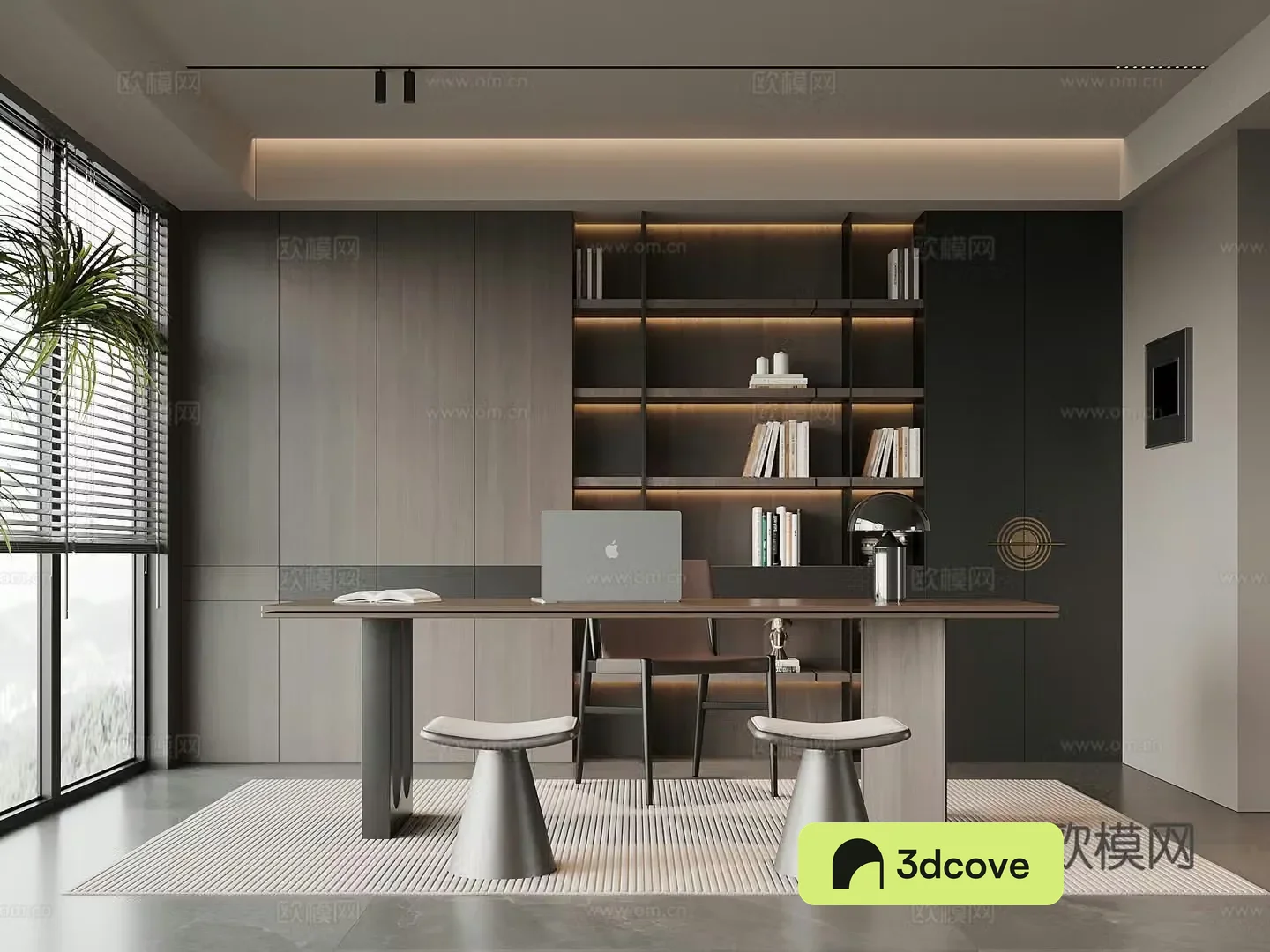 Modern Italian study bookcase desk and chair