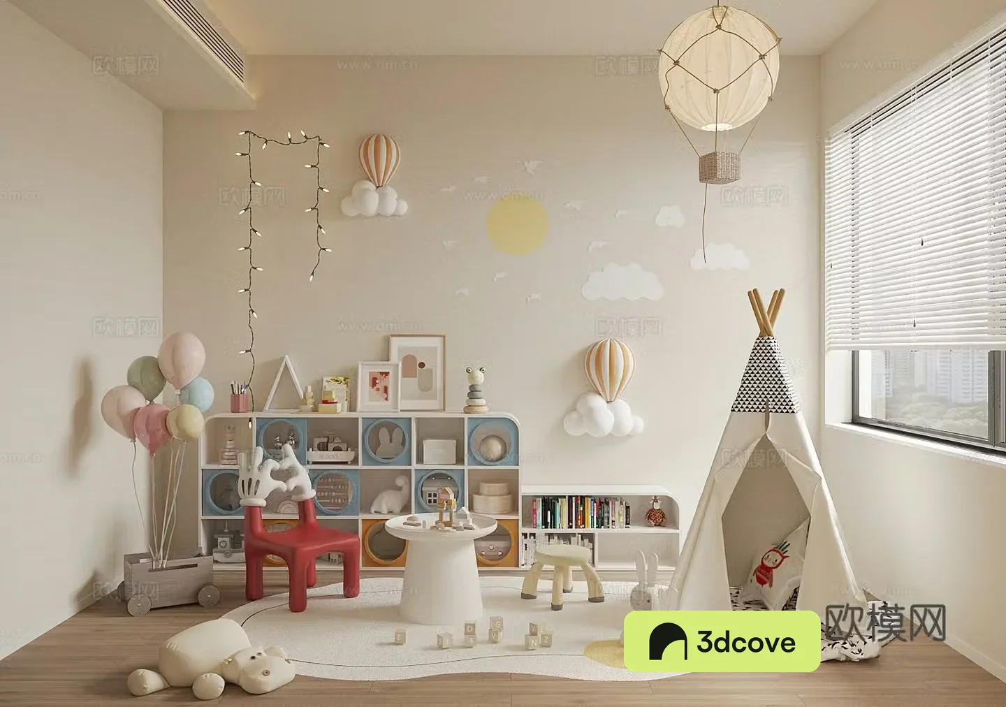 Modern children’s room Children’s entertainment room Children’s toy room Toy doll combination