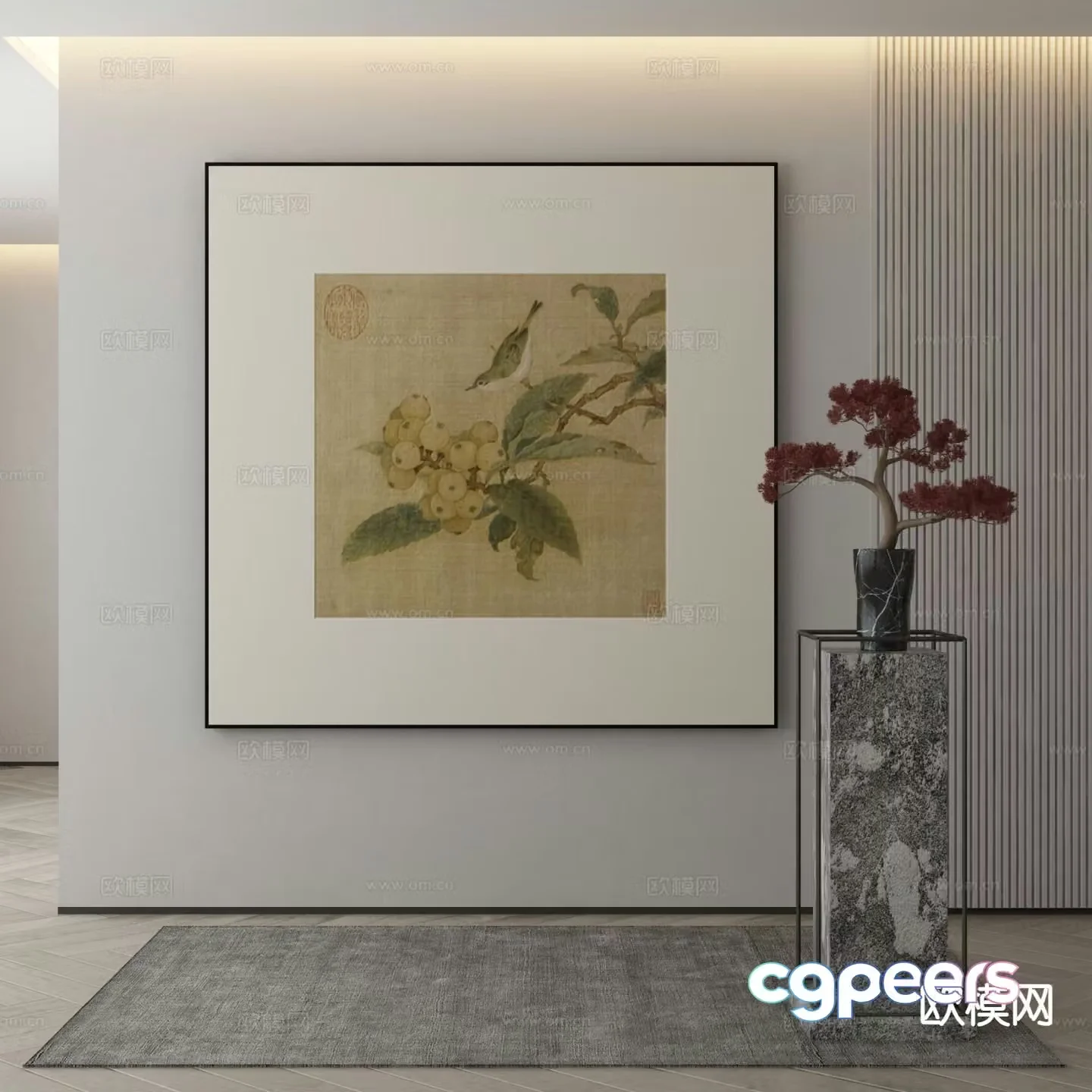 New Chinese style flower and bird painting decorative painting 3D model