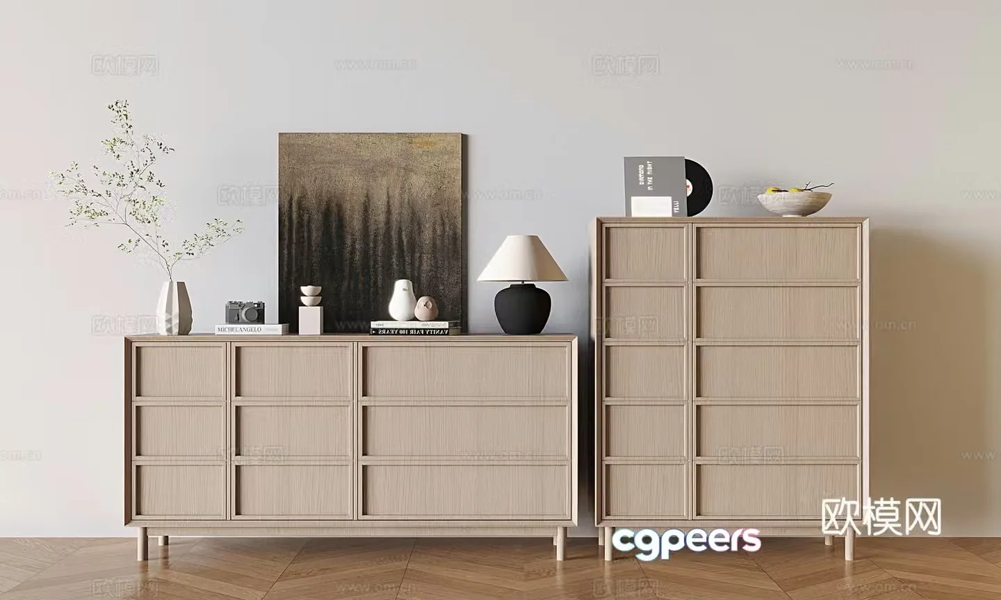 Log style entrance cabinet and side cabinet 3D model