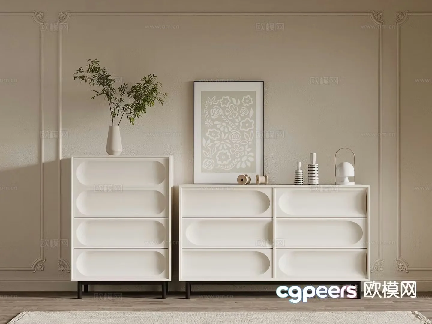 Cream style side cabinet entrance cabinet drawer cabinet 3D model