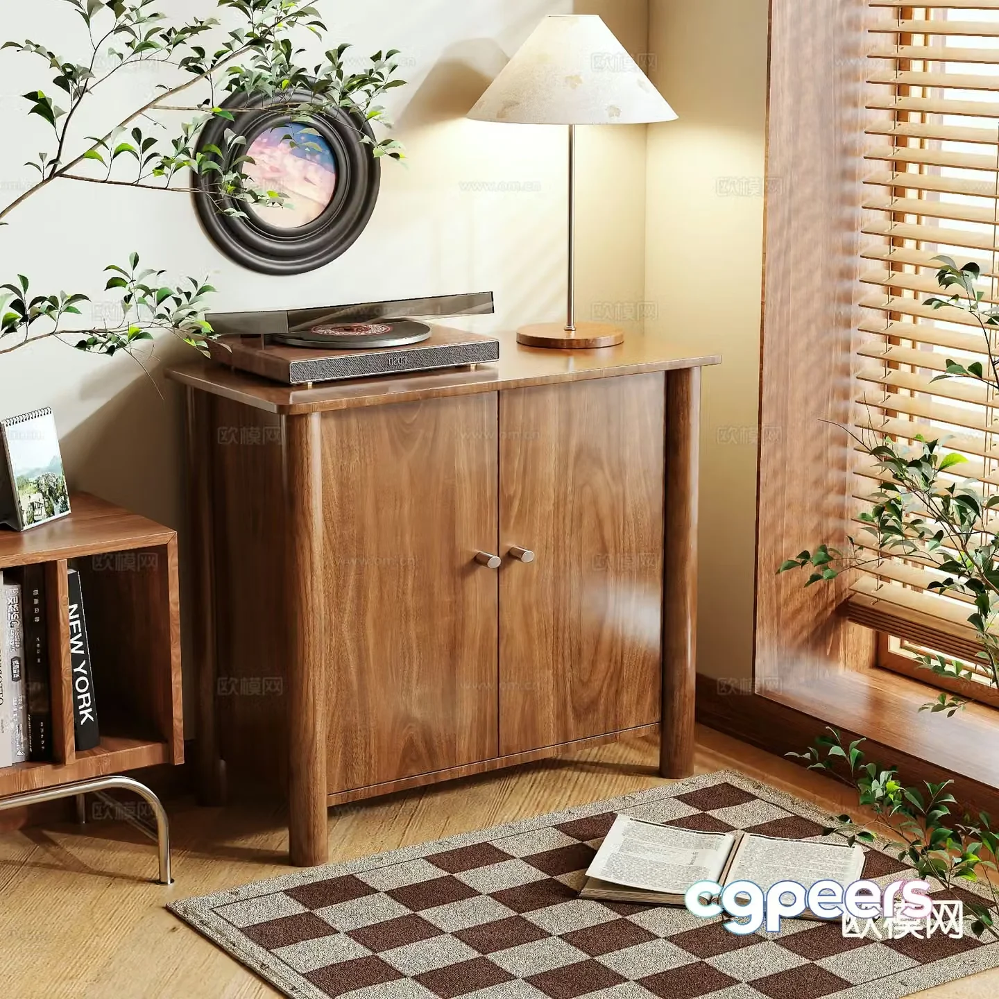 Log style shoe cabinet low cabinet 3d model