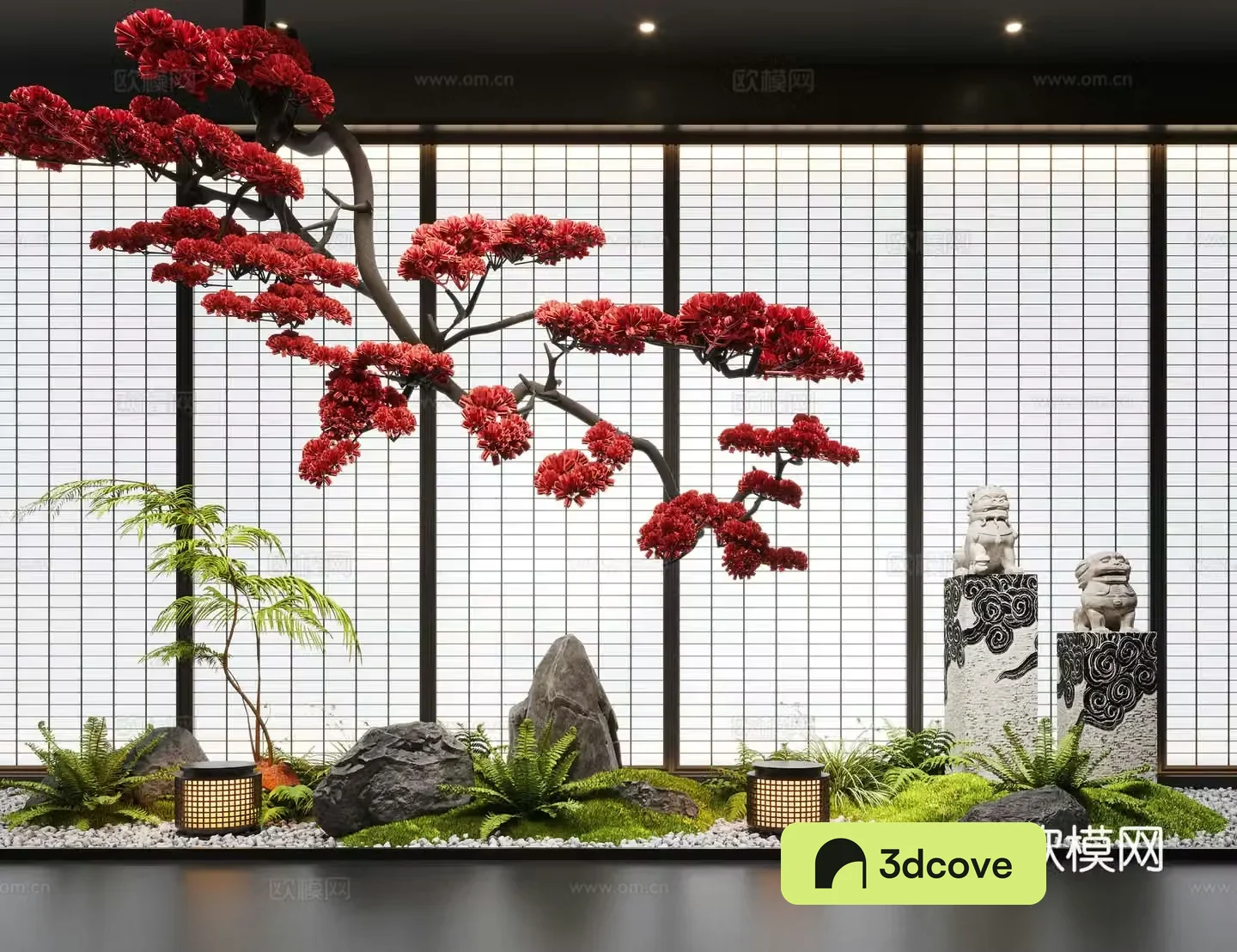 New Chinese-style interior landscape sketch upside down pine trees