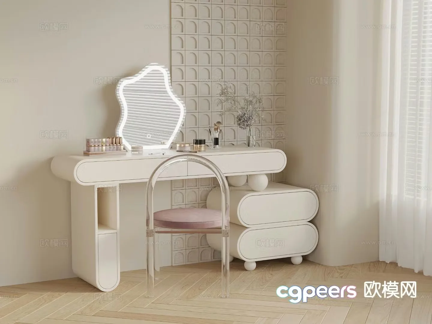 Cream style dresser 3d model