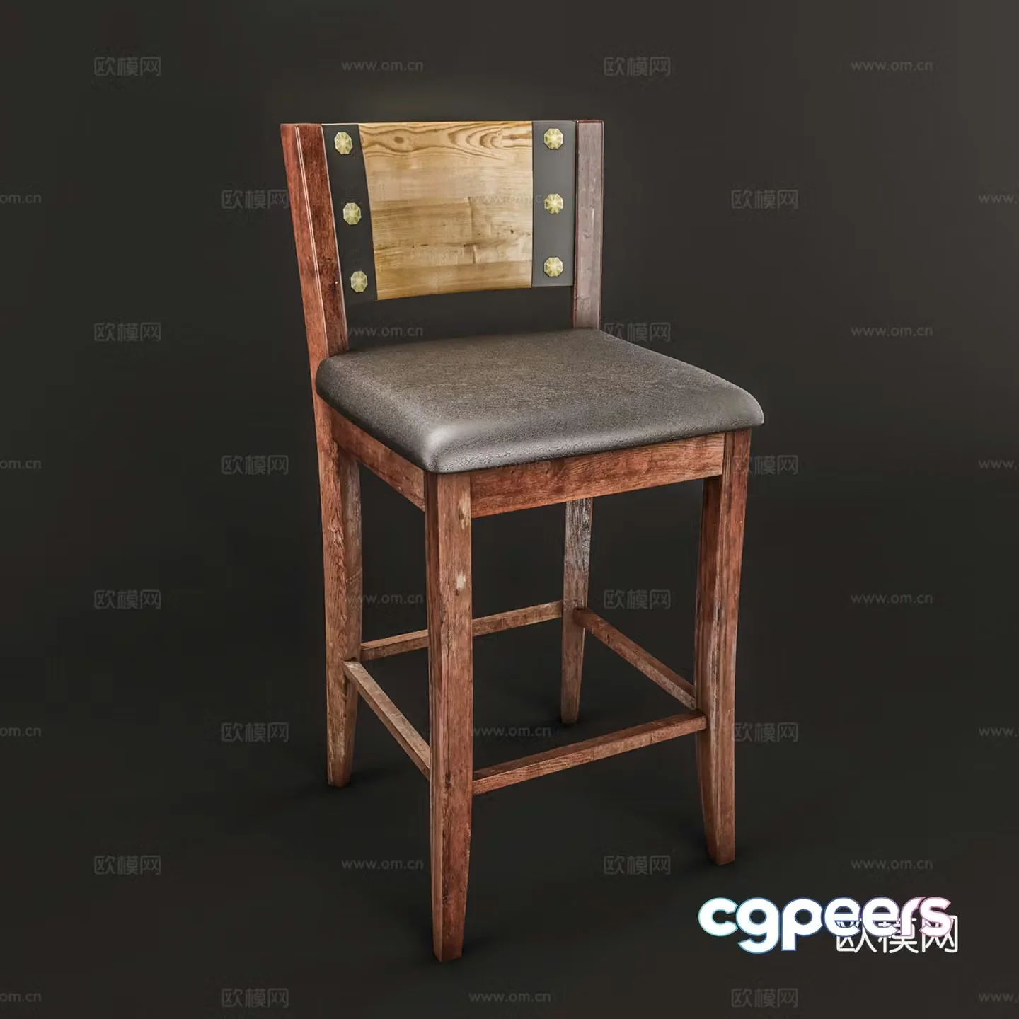 American style bar chair old wooden bar chair cafe restaurant bar chair 3d model