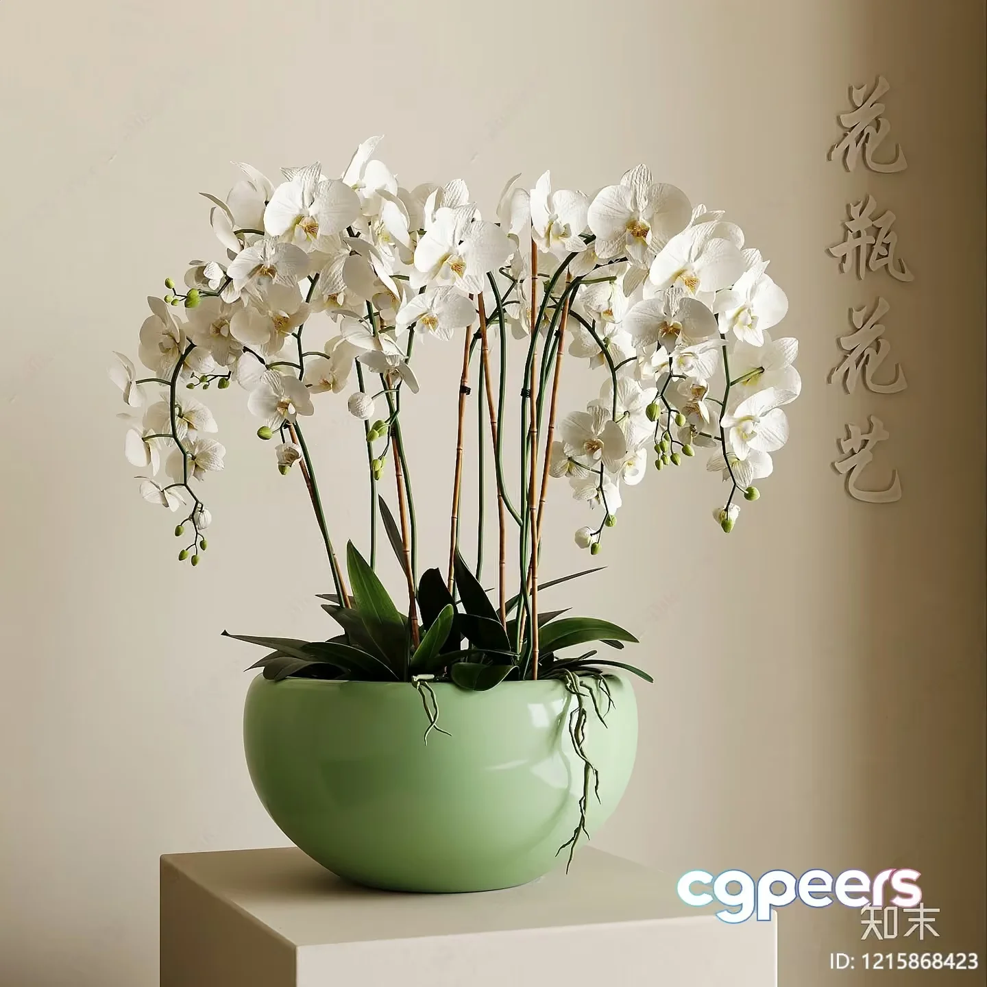 A White Orchid In A Green Pot 3D Model – 12340 – VRAY Render