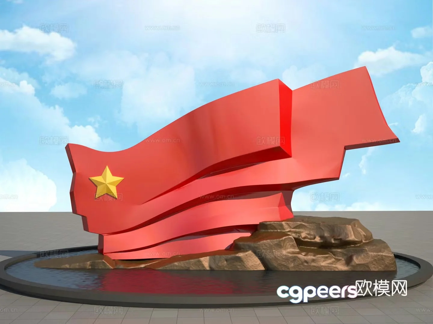 Chinese Red Flag Sculpture 3D Model