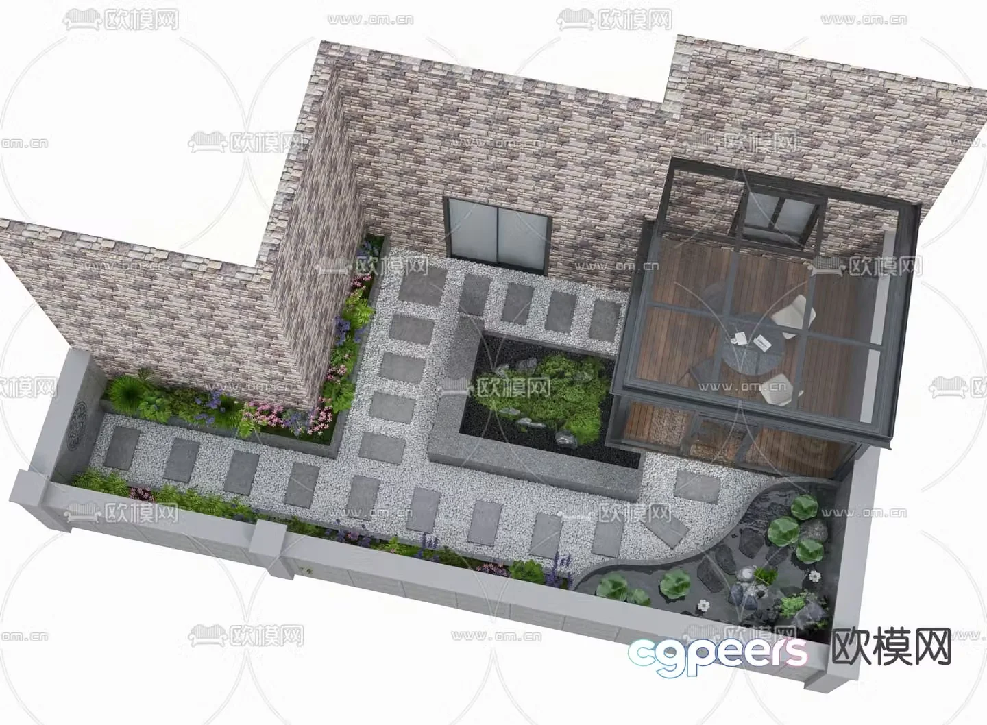 Modern courtyard landscape 3d model